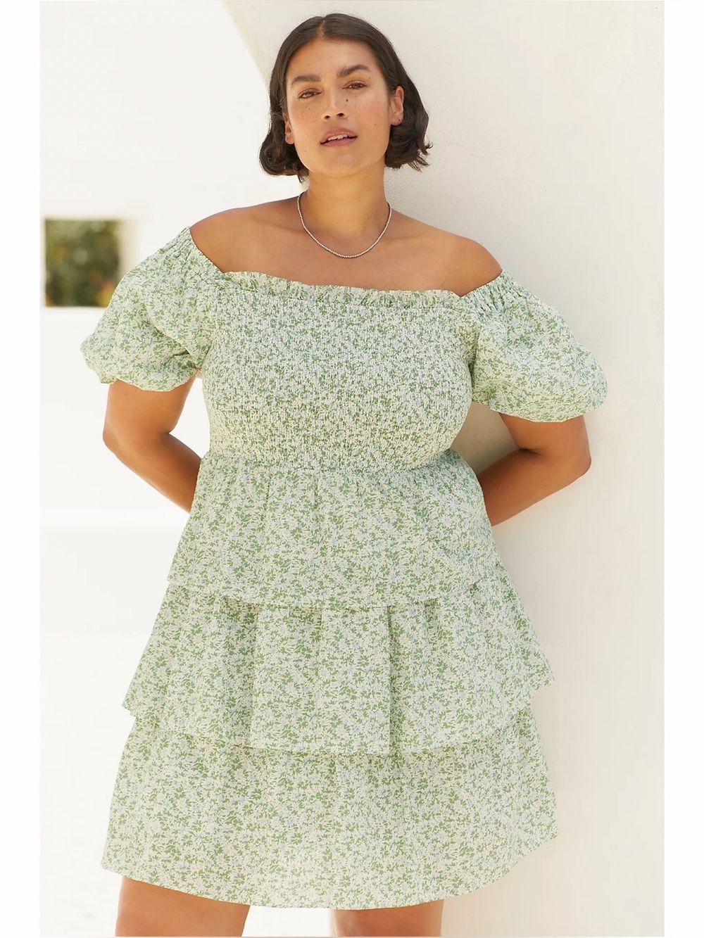 Anthropologie English Factory Plus Puff-Sleeve Smocked Tiered Dress